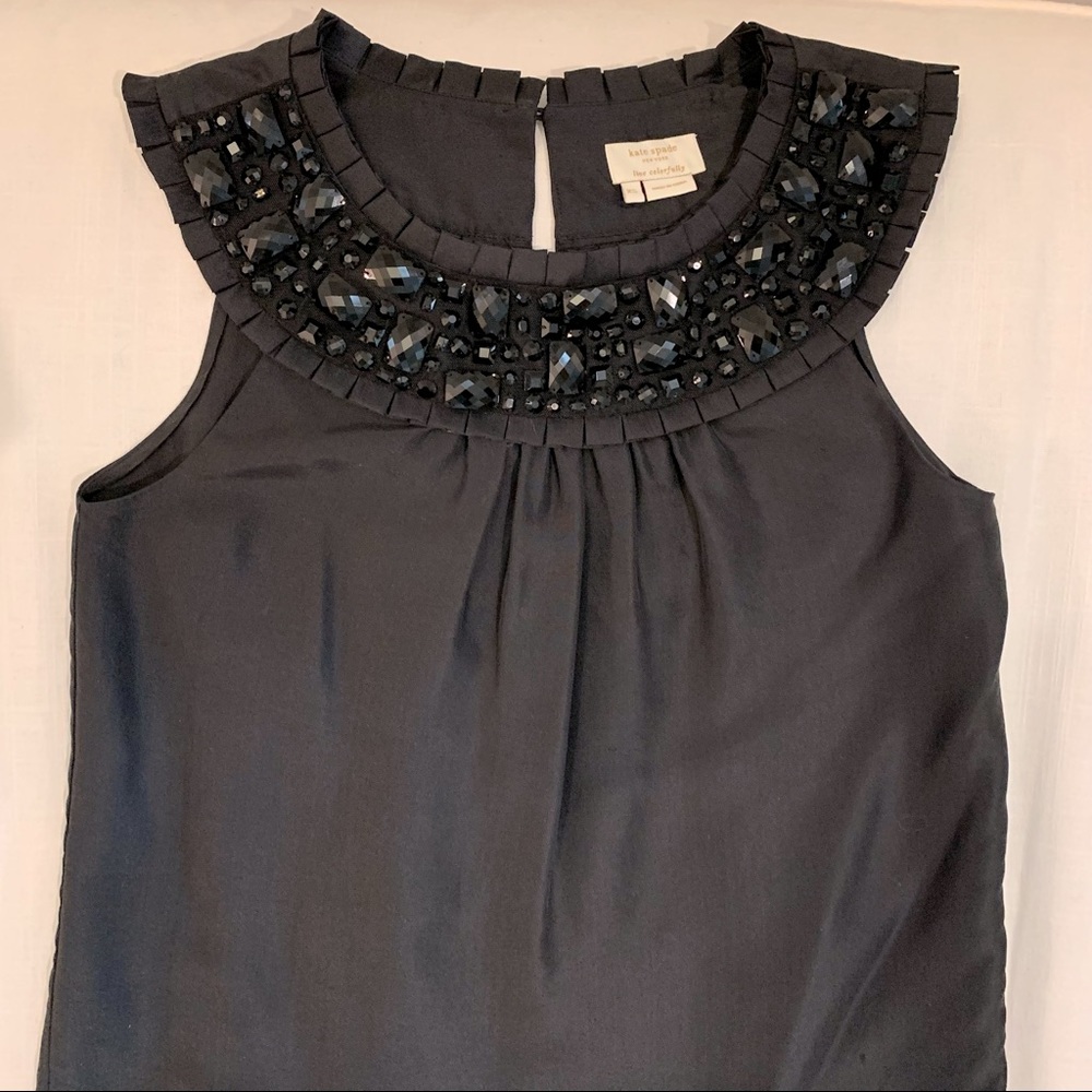 Black silk embellished sleeveless Kate Spade top XS